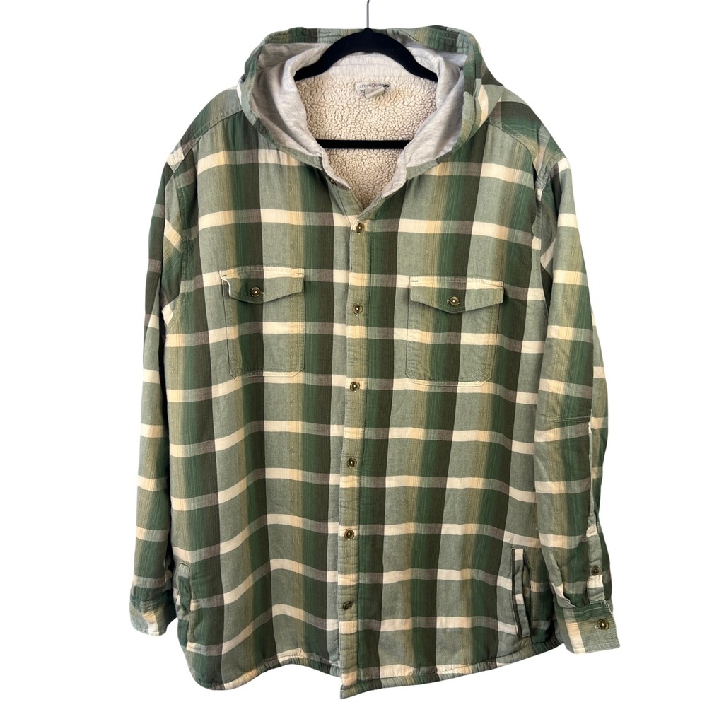 Carbon 2 Cobalt Shirt Jacket Sherpa Fleece Hoodie Shacket SZ XXL Green Plaid
